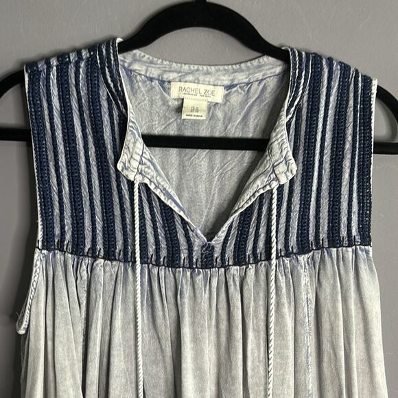 Rachel Zoe Blue Sleeveless Tunic with Tassels and Embroidered Detail Size 1X - Picture 2 of 8